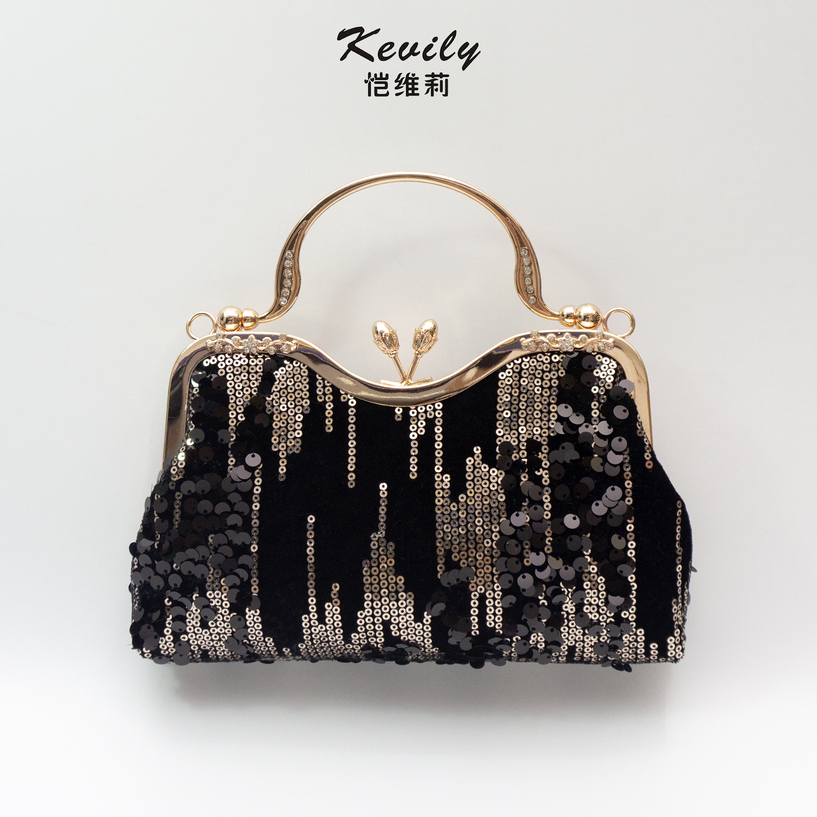 恺维莉2023年跨境新款珠片绒布晚宴包晚礼服旗袍手拎包新中式包女