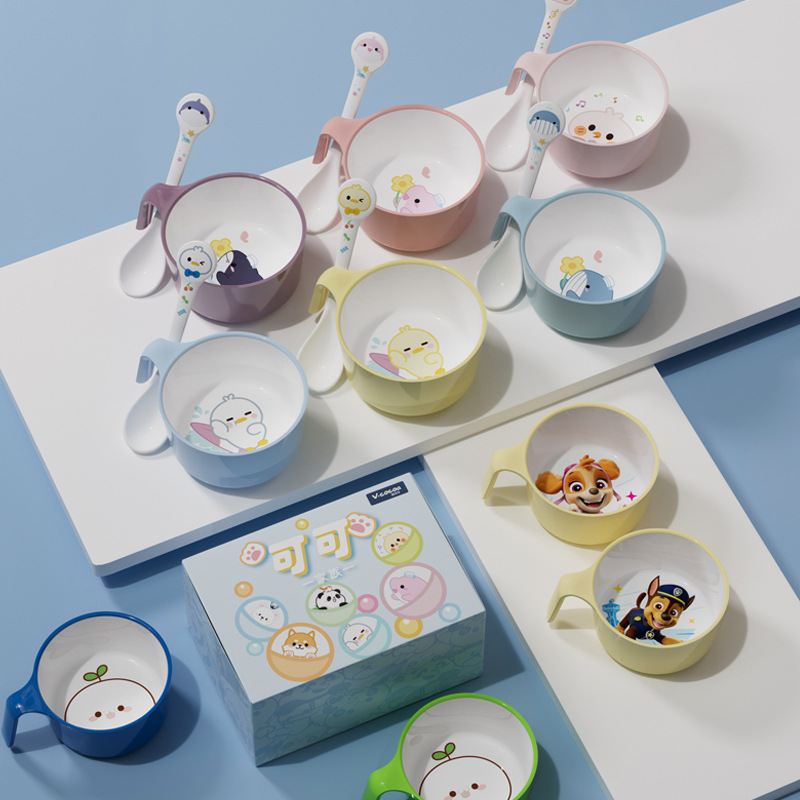 密胺儿童碗宝宝可爱卡通家用辅食饭碗手柄小碗勺母婴餐具套装礼盒