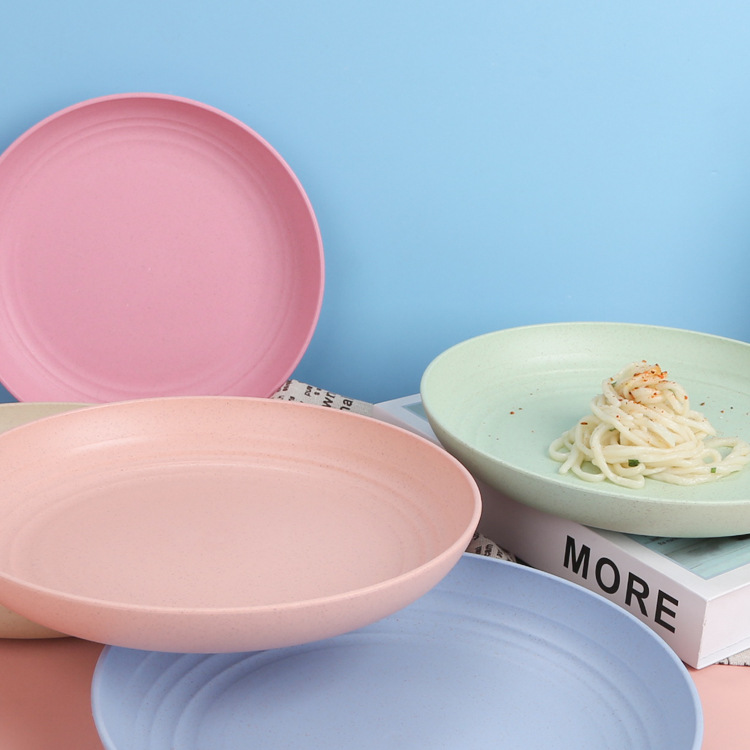 Wheat straw 23cm plate, plastic plate, buffet plate, Nordic-style ins snack and fruit plate, plastic vegetable plate Specification image