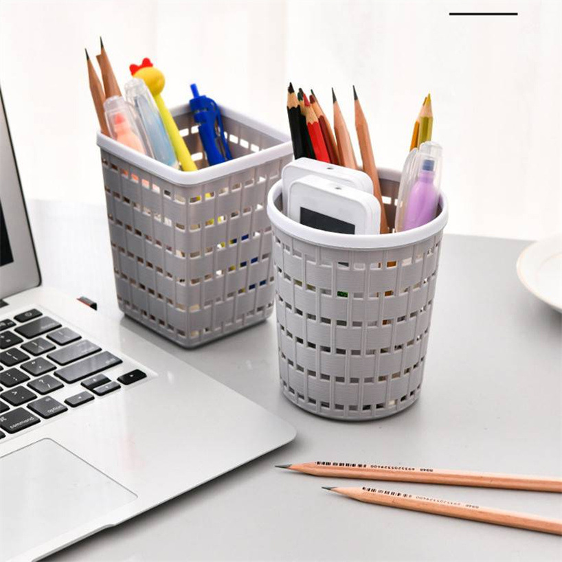 Creative plastic pen holder, thickened round pen holder, storage square pen holder, Nordic-colored round desktop, stationery and gifts Specification image