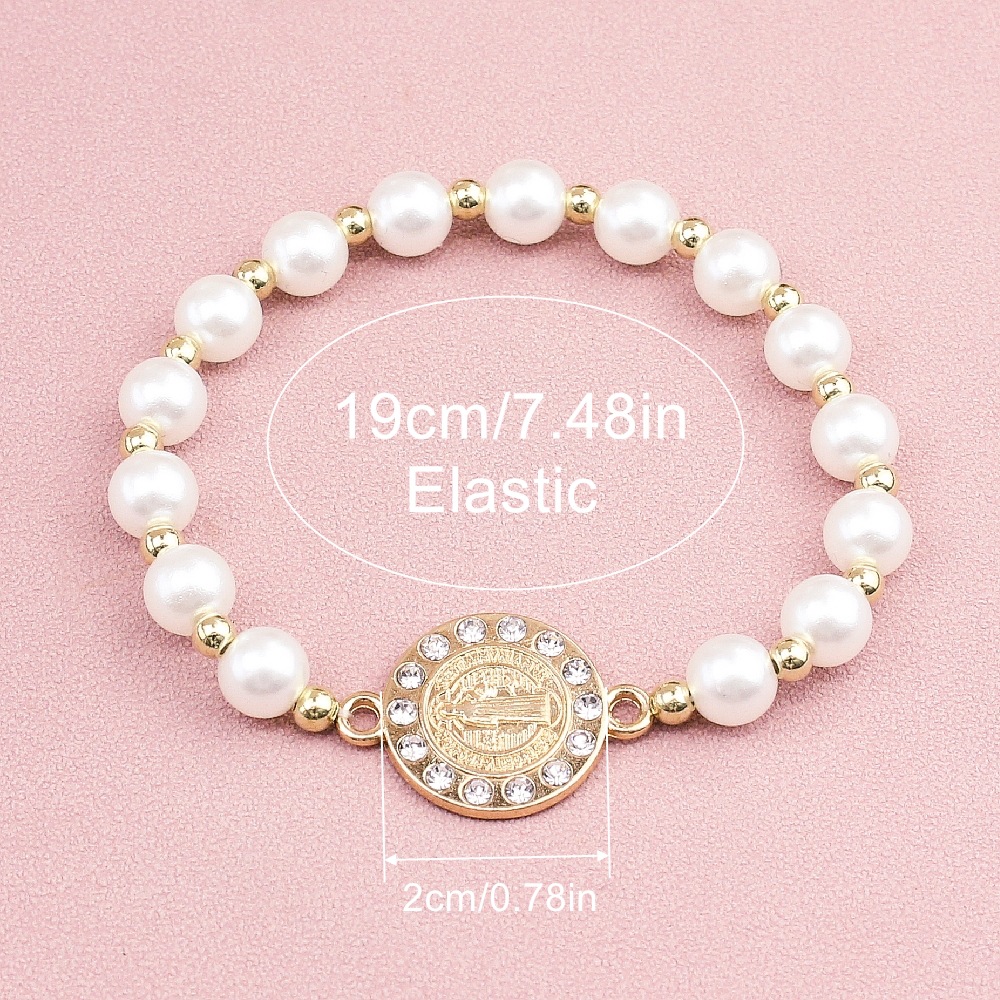 European And American Foreign Trade Amazon Express Temu Selling Saint Benedict Bracelet Saint Benedict Ladies Pearl Elastic Bracelet Couple Gift Manufacturers Wholesale Specification drawing