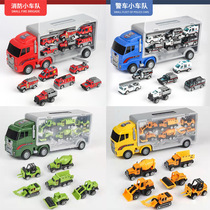 Children's portable storage container truck fire truck engineering car model simulation alloy car boy toy wholesale