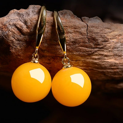 Live Amber New Old Beeswax Female S925 Silver Blue Pearl Earrings Nail Blood Pearl Round Pearl Earrings Jewelry