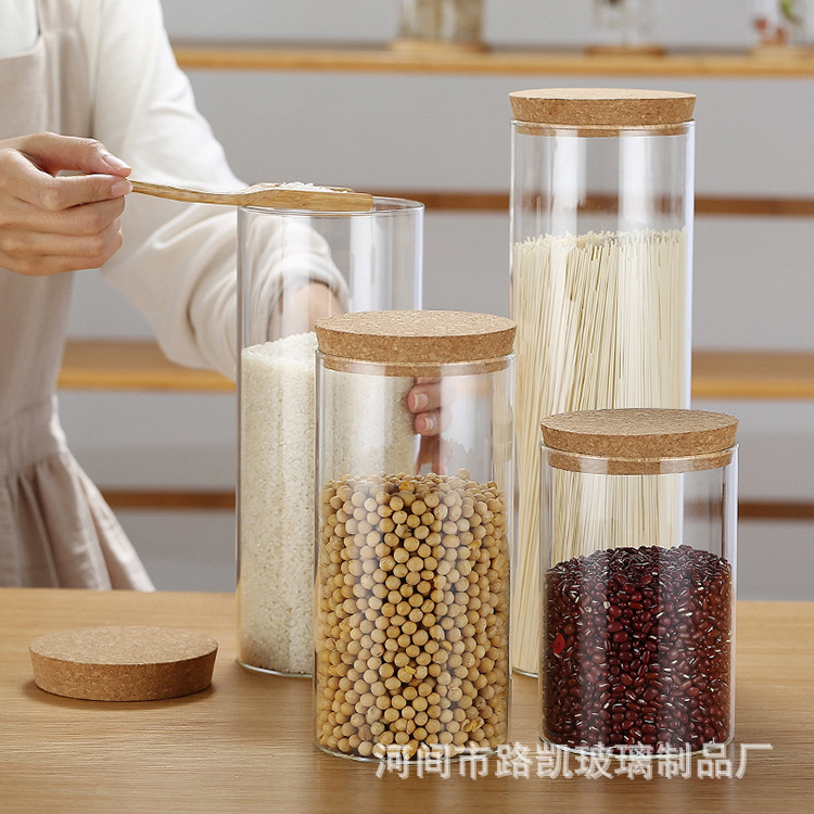 Wholesale Glass Cork-Covered Sugar Jar Storage Jar Tea Dried Fruit Sealed Jar Kitchen Seasoning Storage Glass Jar Specification drawing