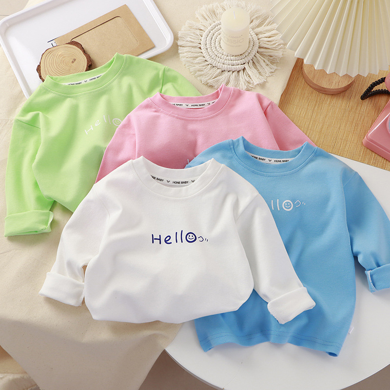 儿童全棉长袖t恤春秋款内搭男童打底衫女童时尚童装秋衣一件代发