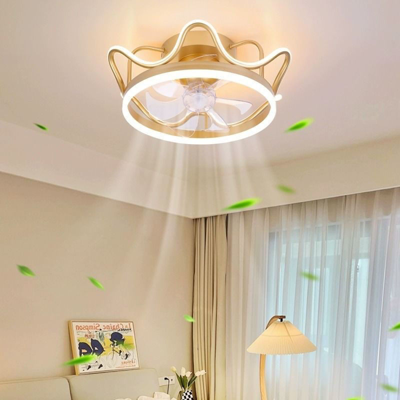Ceiling light with fan, bedroom fan light, modern and simple princess crown led ceiling crystal children's room light details Picture