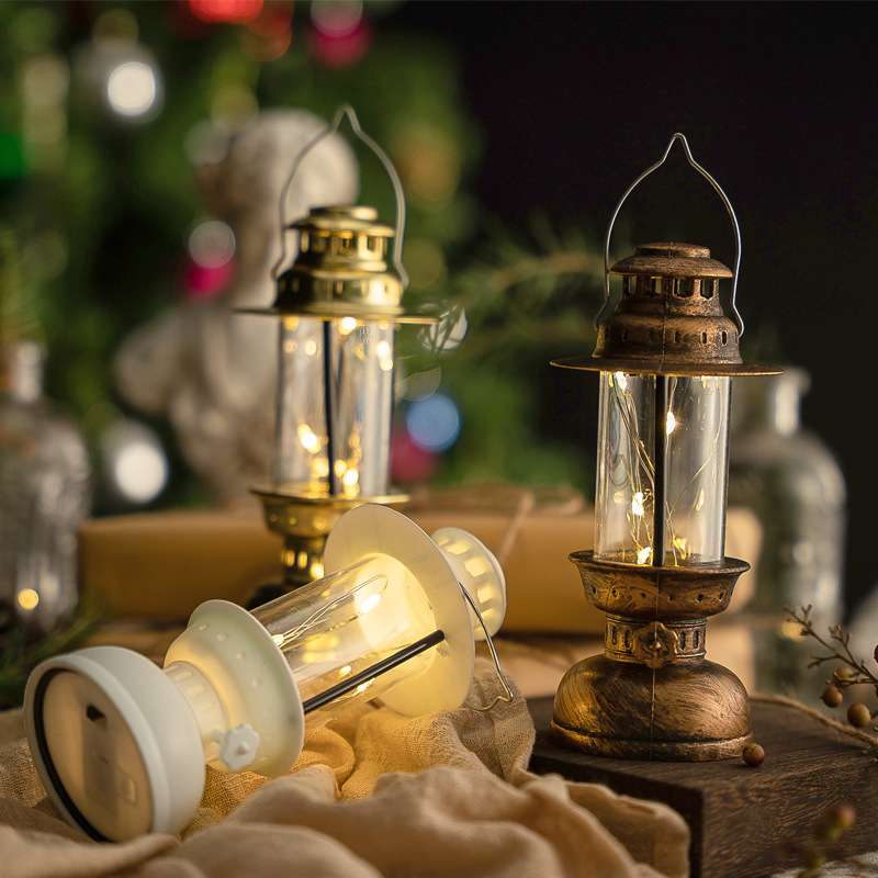 圣诞节复古发光电子蜡烛摇晃风灯桌面摆件万圣节油灯场景布置装饰
