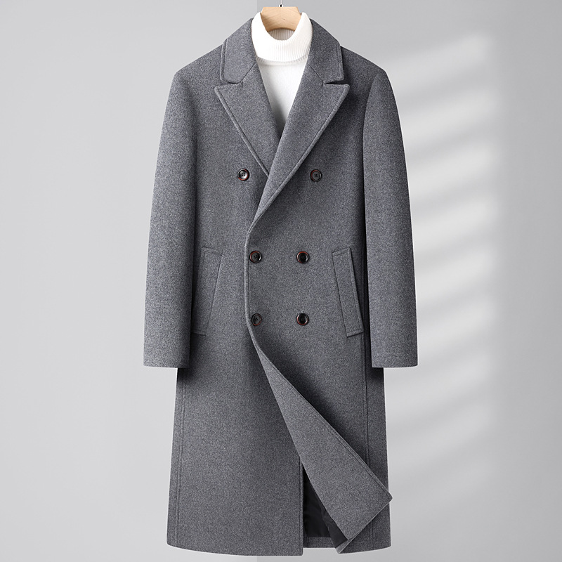 New autumn and winter woolen overcoat for men, knee-length long double-breasted diagonal pocket business casual wool coat for men Specification image