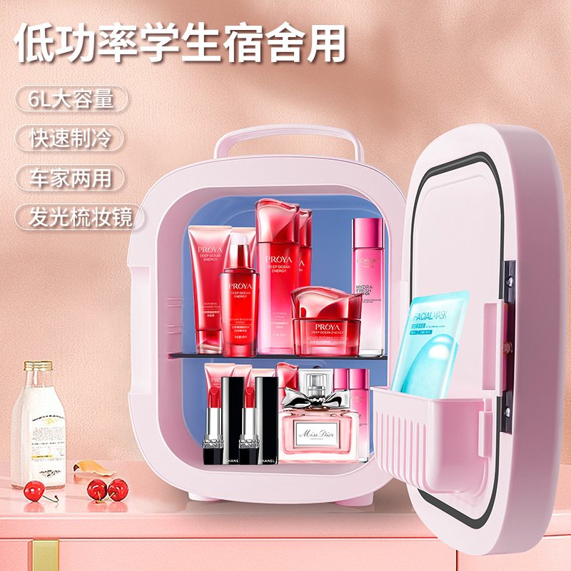 Refrigerador del coche luz del led espejo 6L belleza refrigerador almacenamiento mascarilla cosmética fresco refrigerador refrigerador refrigerador del coche caja caliente refrigerador pequeño portátil refrigerador pequeño del coche details Picture