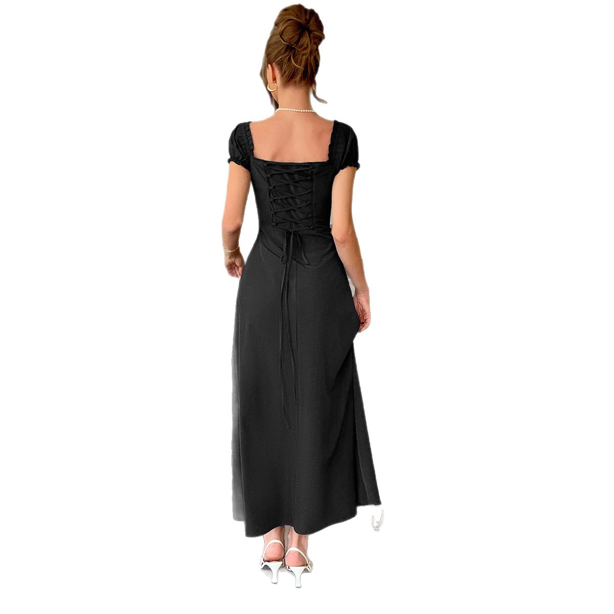 Diyun's elegant European and American short-sleeved one-shoulder long dress for women's clothing Spring/Summer 2025 Amazon Independent Store Item Picture