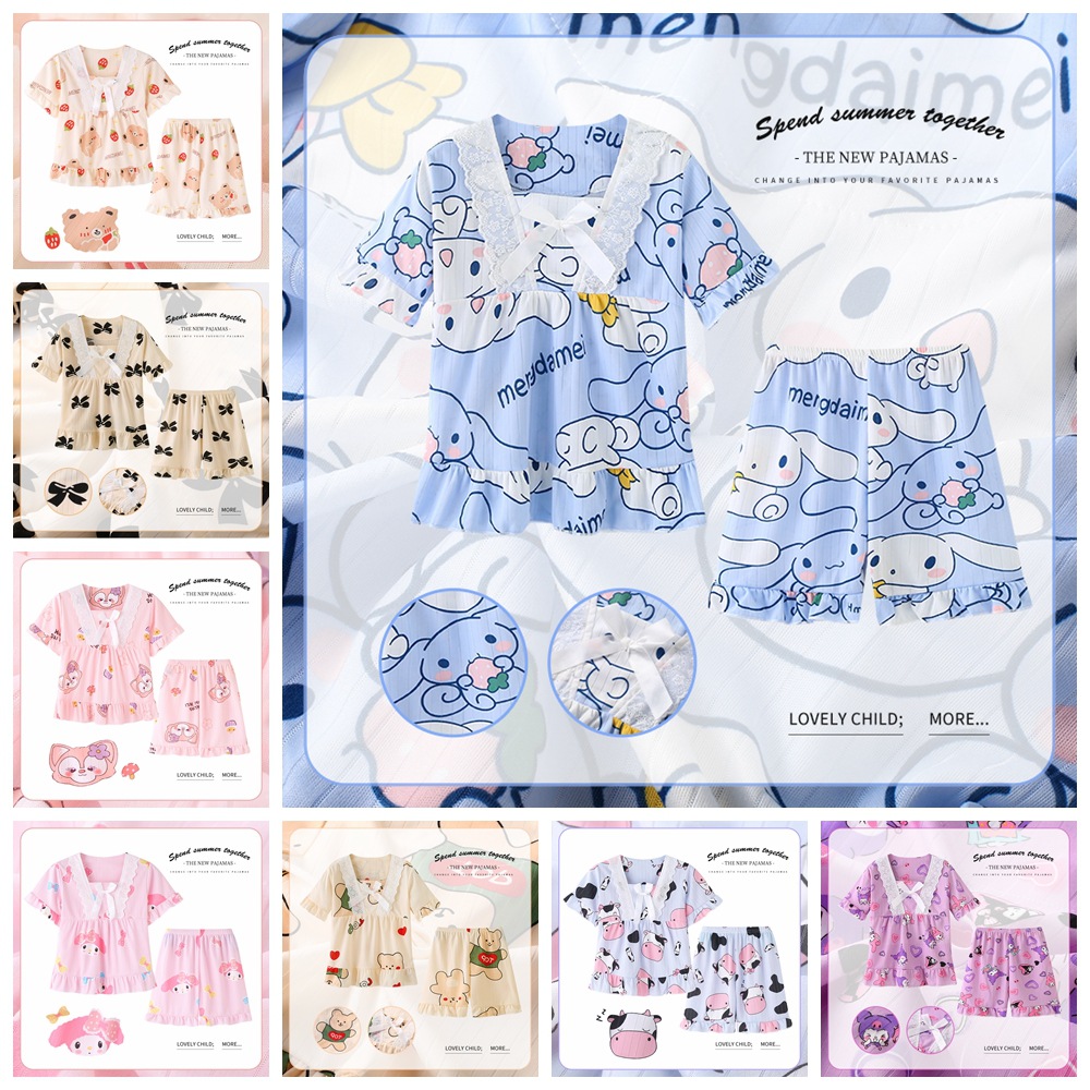 儿童睡衣夏季新款女童家居服薄款短袖女孩公主大童空调服套装外穿