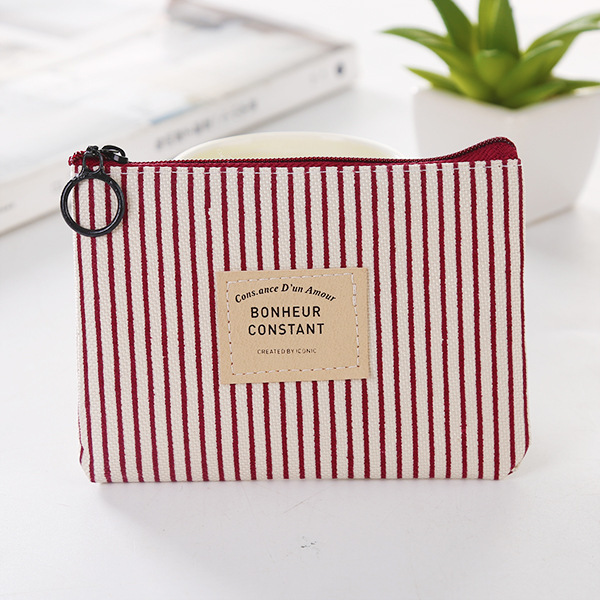 Fabric geometric coin purse, fresh and clean cotton and linen small wallet, coin case, simple and fashionable card case, key case, storage bag Specification image