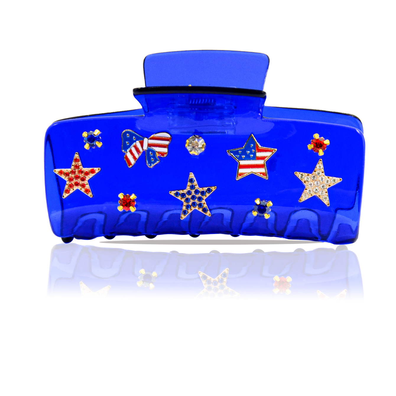 Qiwei Accessories' exclusive cross-border new Independence Day square hair gripper with diamonds and a five-pointed star accessory PVC gripper set with diamonds on the National flag Day alloy Application Scenario