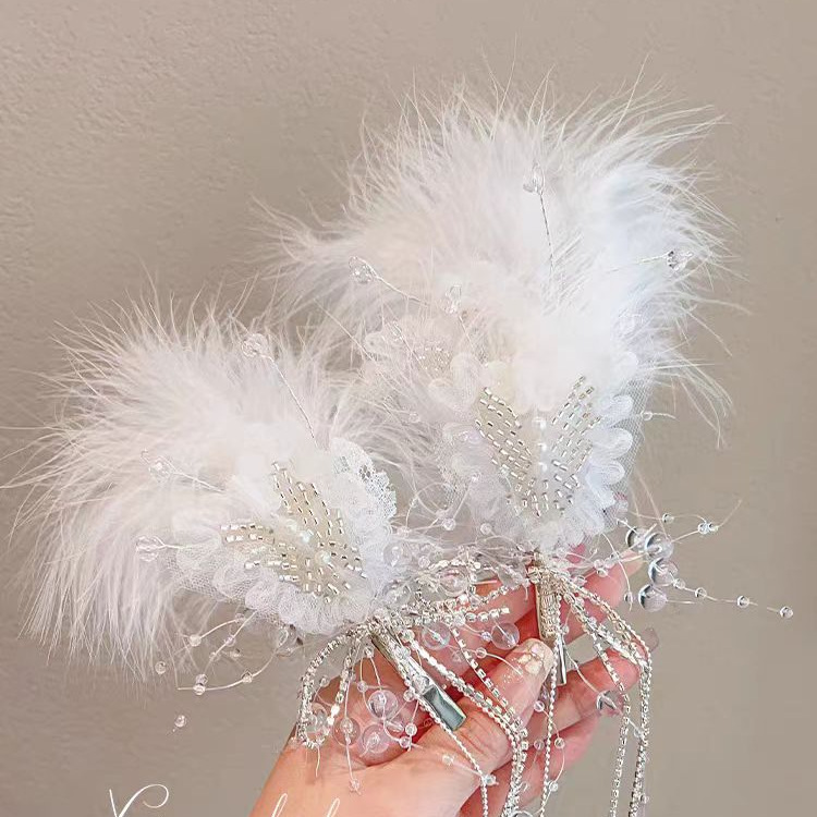 Super Fairy Feather Hair Clip Antique Headdress Superior Rhinestone Princess Hair Clip Hair Accessories Fringe Side Clip