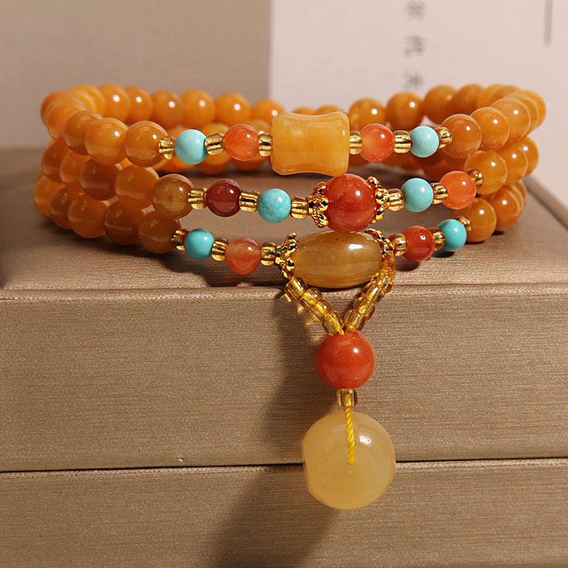 Gold thread jade colorful beaded multi-layer bracelet for women, light luxury, niche, exquisite, retro and high-end feel, peace pendant bracelet Specification image