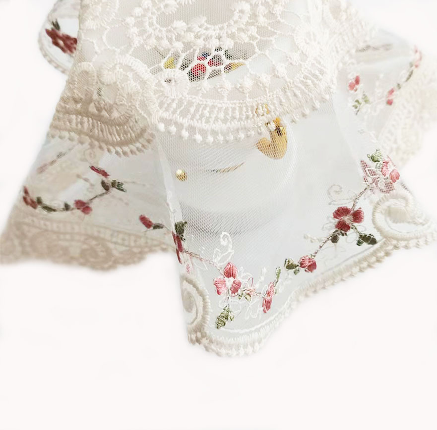 蕾丝餐垫茶几白底实物图