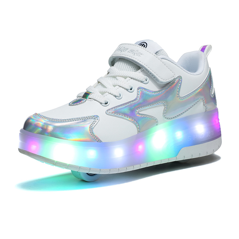 Children's Walking Shoes Two-Wheeled Mia Mia Removable Hidden Teen Charging Sports Light-Up Roller Skates With Lights Item Picture
