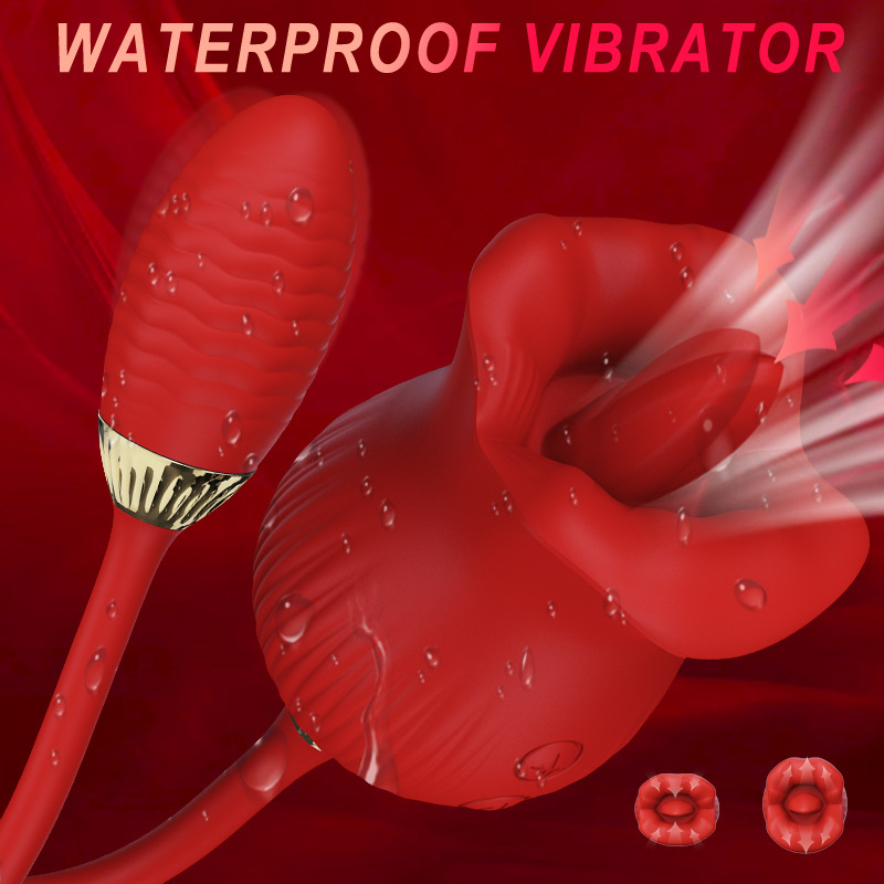 Cross-border Amazon best-selling female masturbator: Red lip and tongue licking masturbation vibration stick, rose big mouth full figure