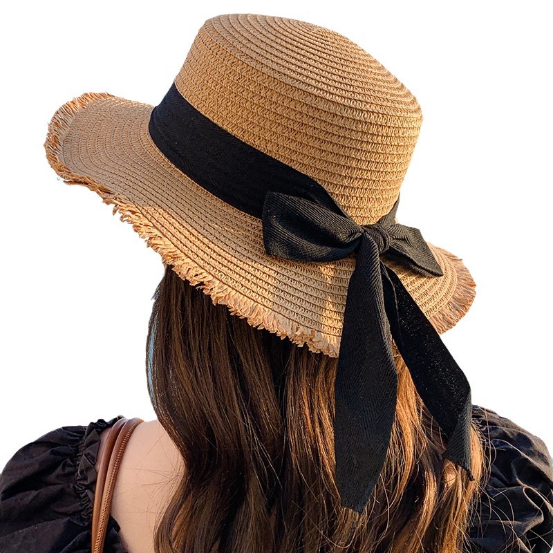 Hat Spring Summer Women Fashion Straw Hat Seaside Holiday Beach Hat Flat Ribbon Bow Sun Hat Wholesale Item Picture