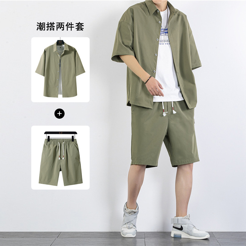 跨境男士休闲套装夏季薄款时尚衣服搭配潮流韩版时尚短裤短袖套装图