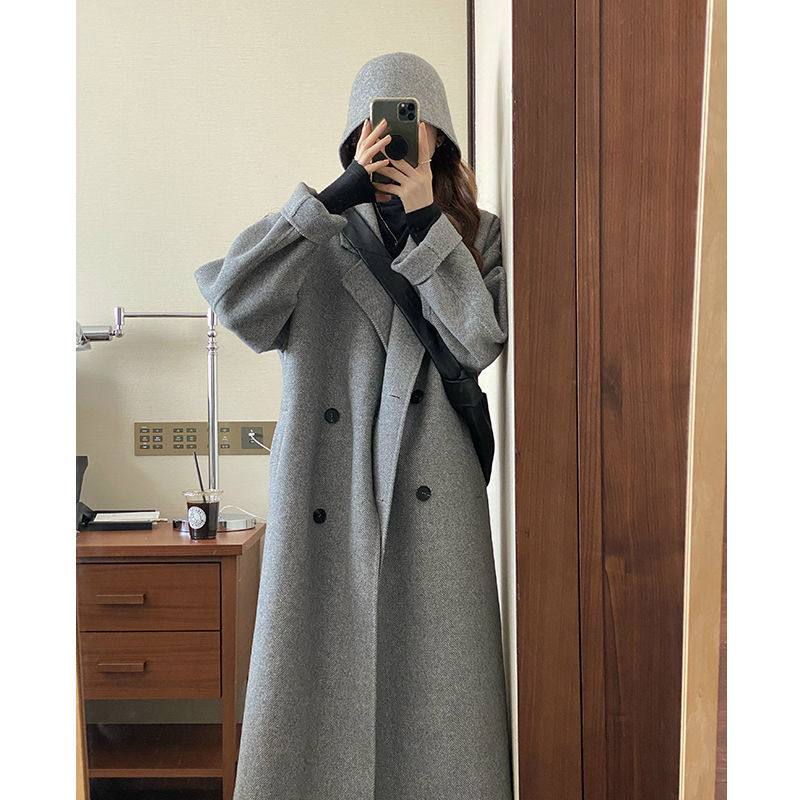Double-Sided Coat Women's Long 2022 New Korean Version Of Autumn And Winter Loose Foreign Style Woolen Coat Winter Specification drawing