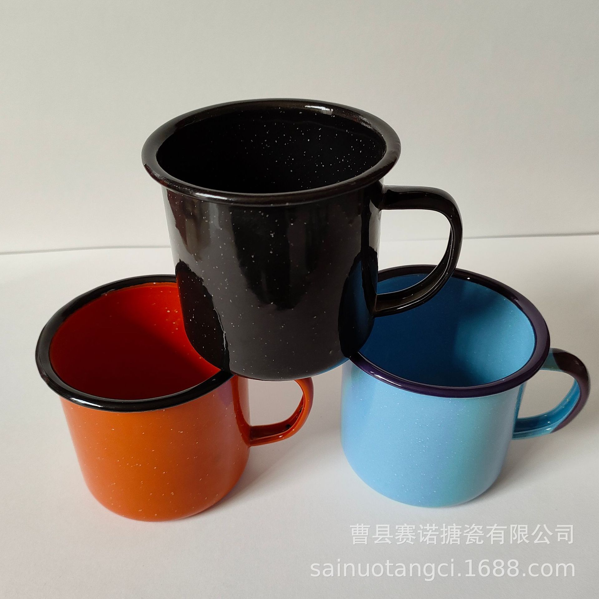 Thickened enamel water cup, retro enamel tea VAT, heat transfer mug, enamel cup, old-fashioned metal enamel portable cup