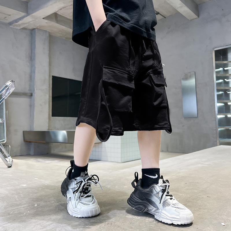 Summer solid color pants for boys, 2023 new style children's workwear shorts, boys' casual sports pants details Picture