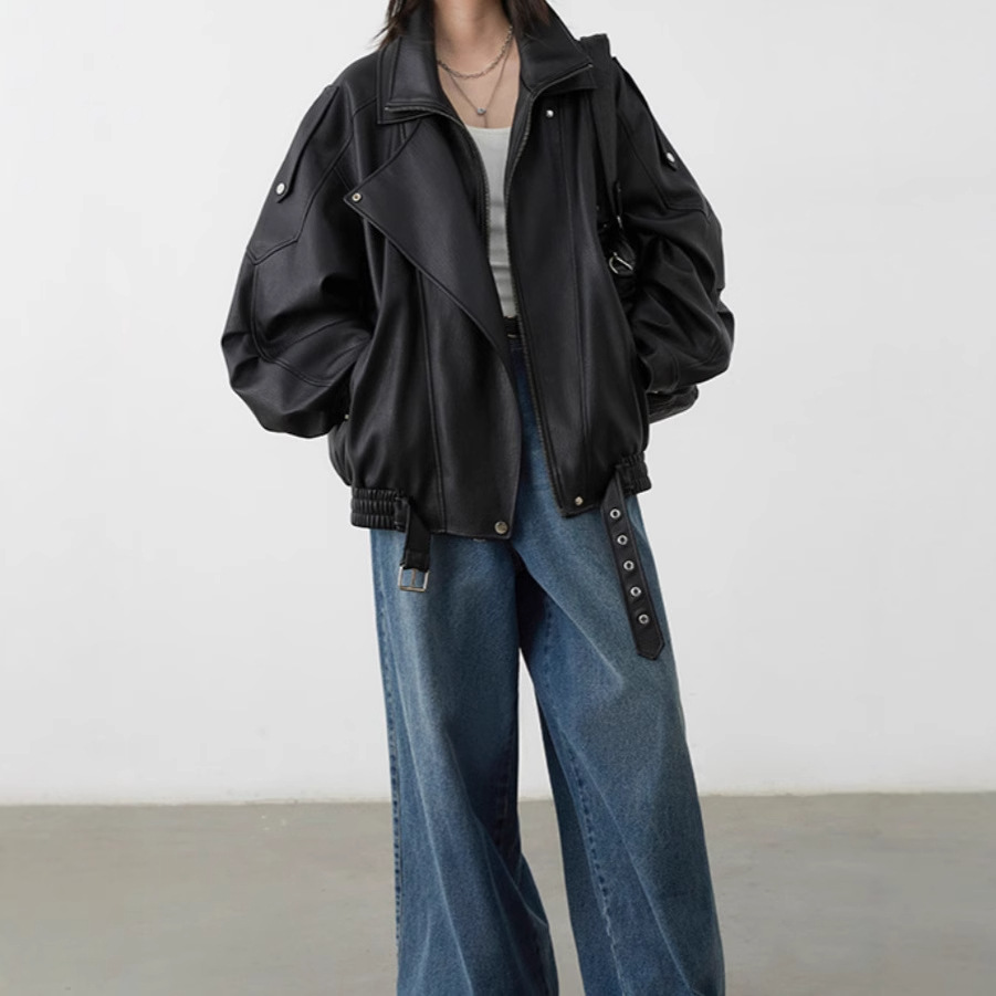 「漫游秋季」秋新款小众温柔重工复古立领机车皮衣外套PU夹克上衣