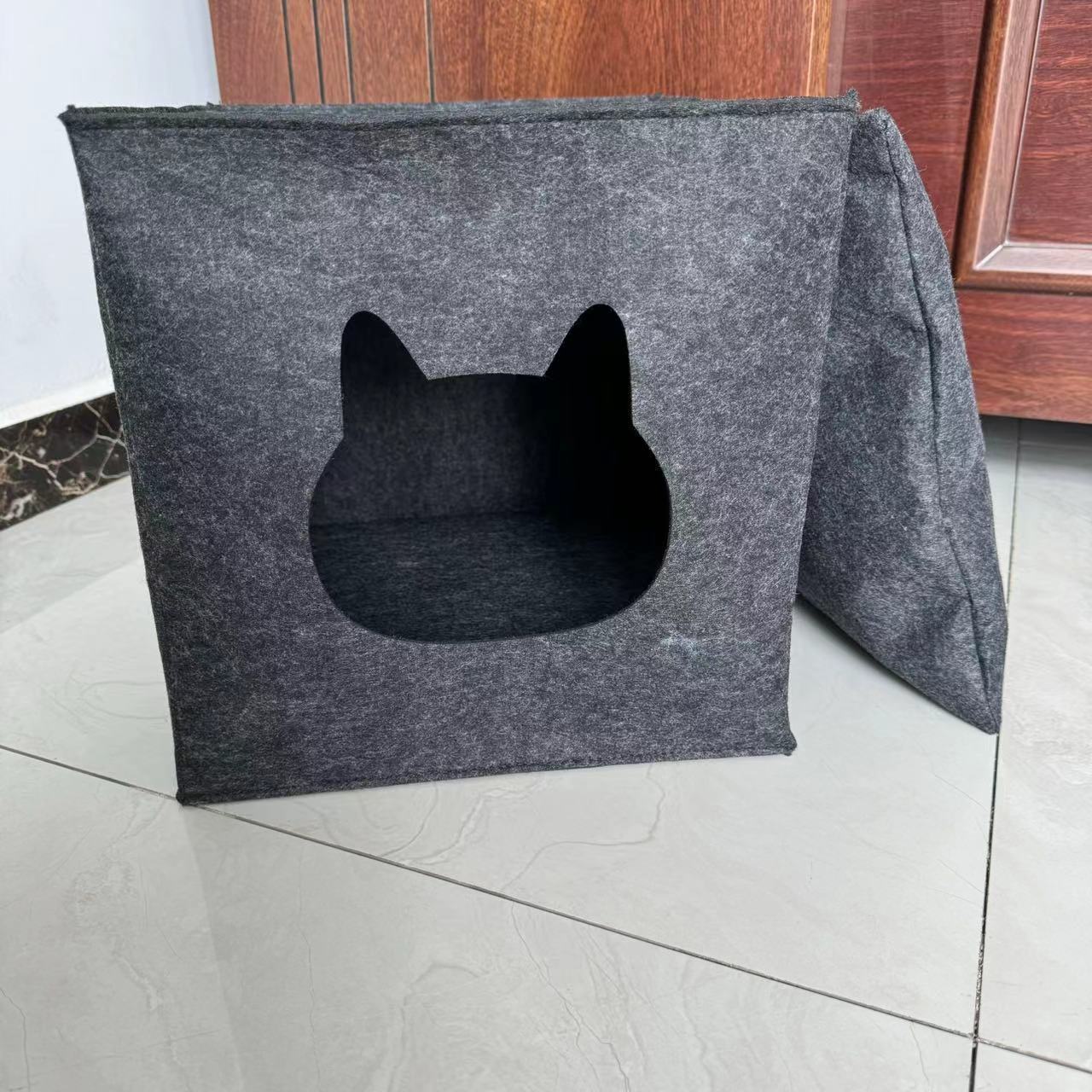 T new multi-functional felt pet bed, detachable and washable folding cat pad, creative portable felt cat bed for going out Specification drawing
