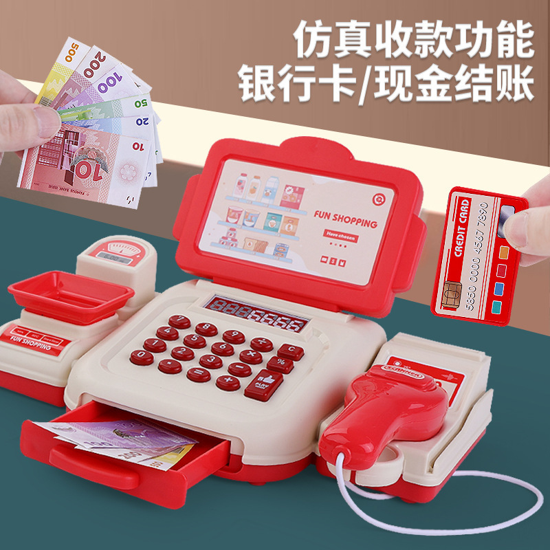 New cross-border toy products: Simulation supermarket cash register, play house, children's convenience store cash register model, card swiping and scanning Specification image