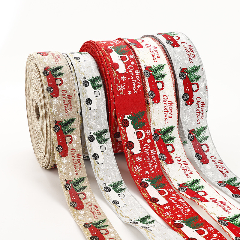 厂家直销供应圣诞带铁边丝带闪粉带金葱带雪花礼品装饰圣诞树丝带图