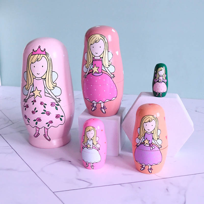 Russian Matryoshka doll five-layer Angel Girl Matryoshka doll holwood ground painted decorative item painted wood handicraft in stock Application Scenario