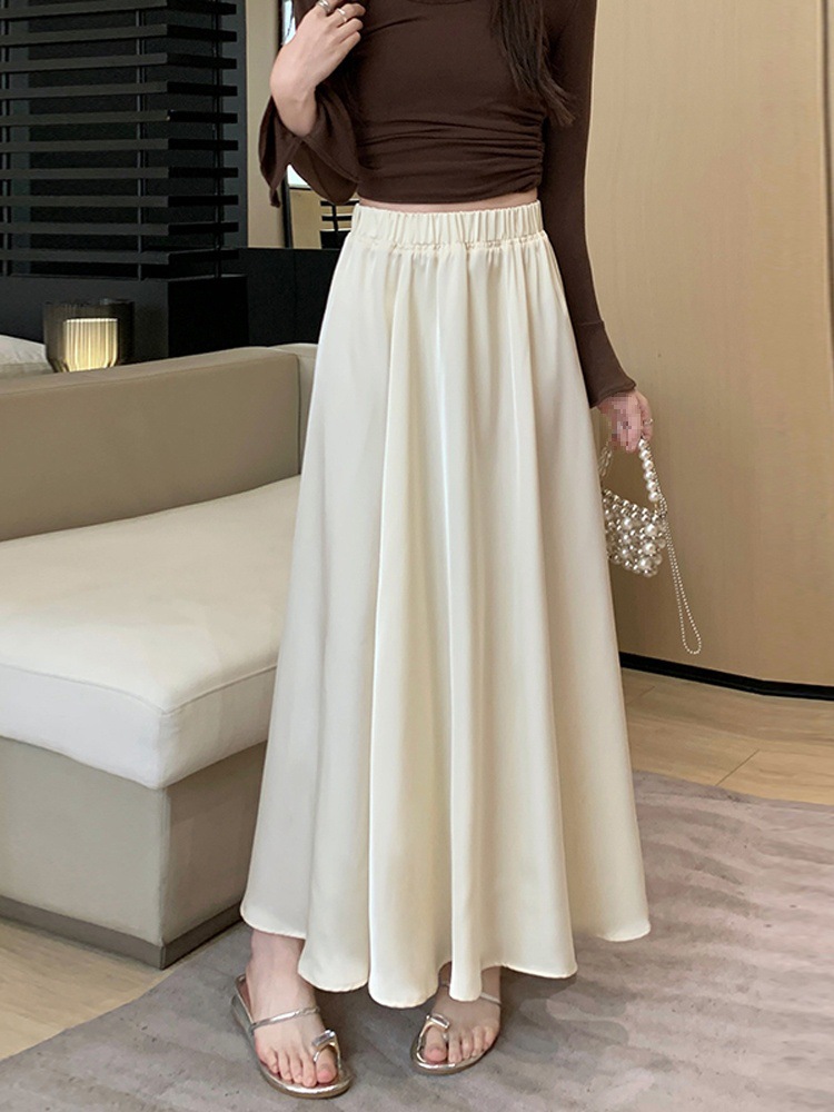 French acetate satin half skirt for women 2024 Spring/Summer pleated long skirt with elastic and tight waist, A-line large swing umbrella skirt Application Scenario