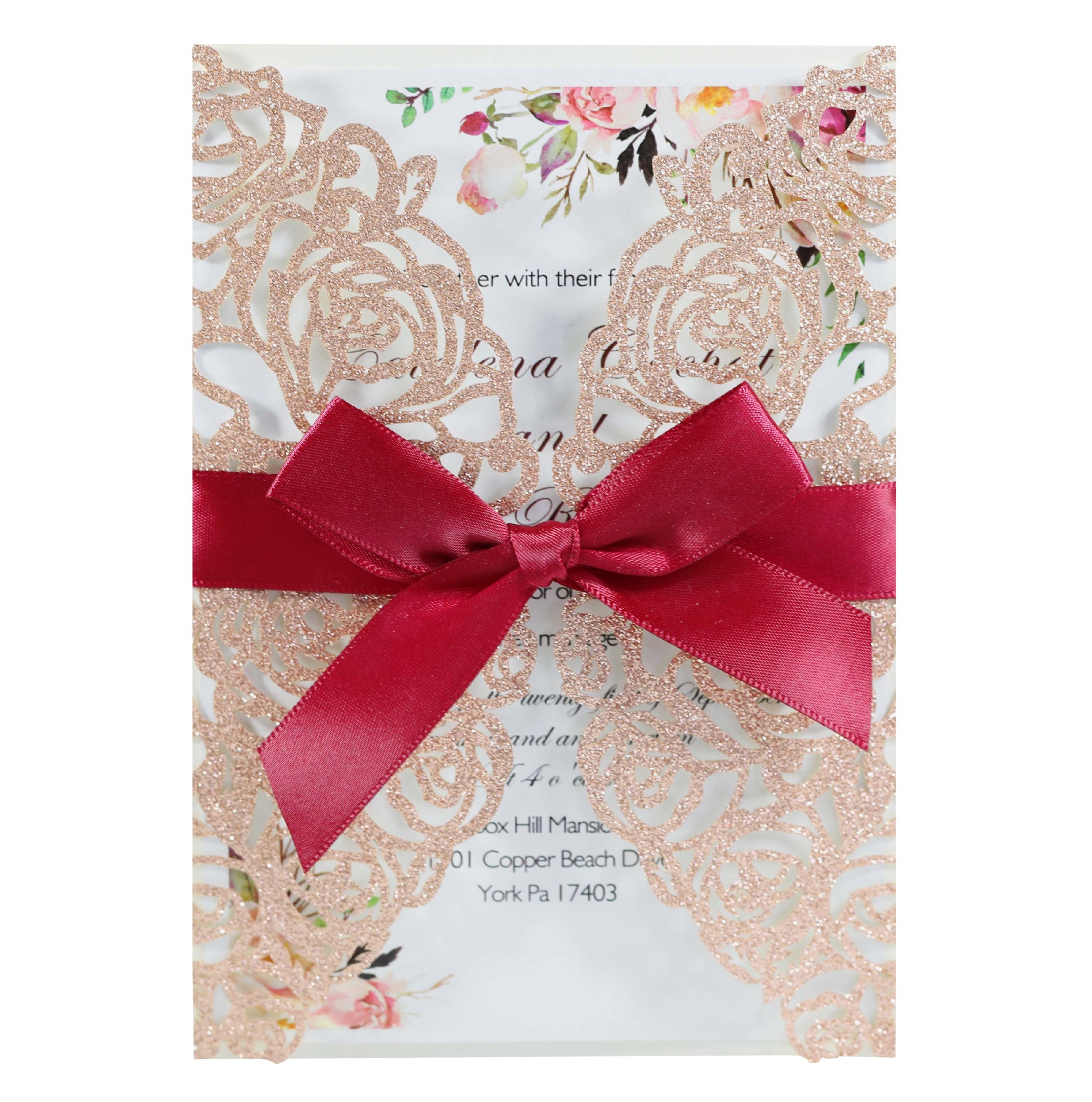 Export wedding gold onion paper, pink Valentine's Day rose invitation card, hollowed-out invitation card, wholesale in stock