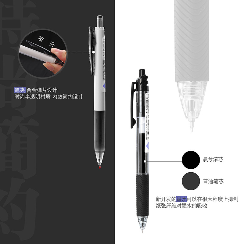 晨兮瞬干中性笔套装学生按动刷题笔0.5细尖锥速干中性笔芯144支装