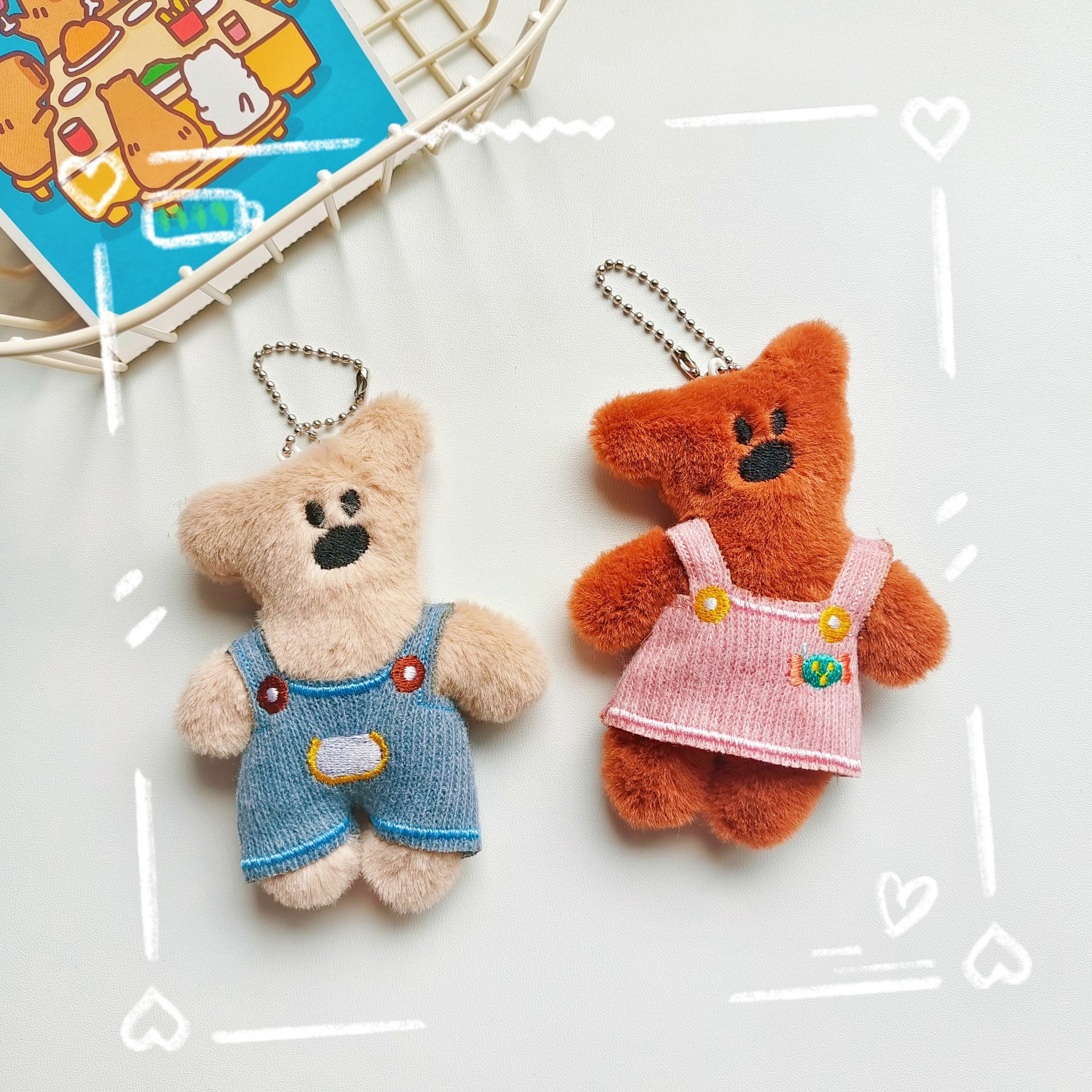 Finished trendy toy figurines, Bean Bear pendants, clothes to wear, plush handcrafted dolls, bear couple style bags, cute pendants pic 6