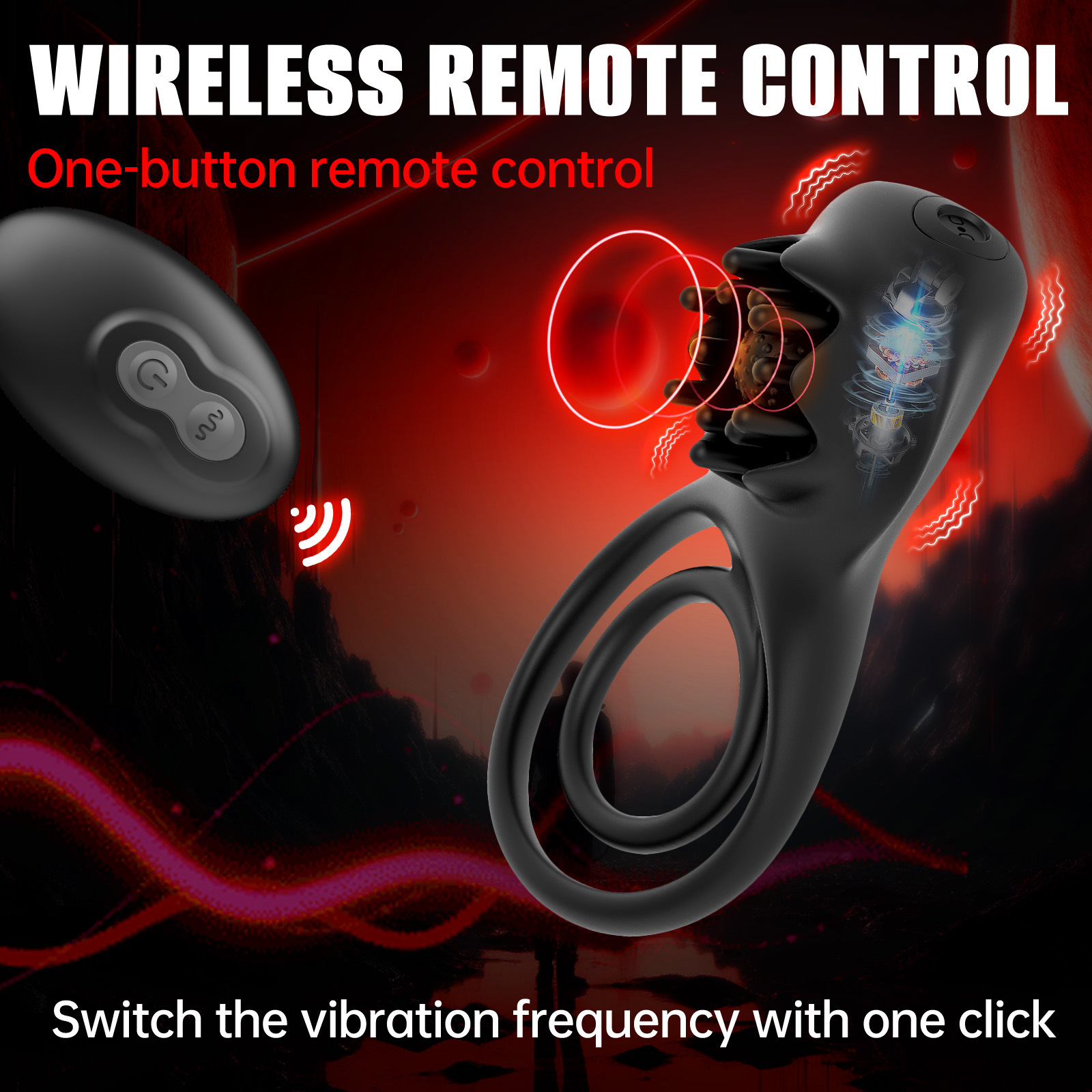 Foreign trade cross-border lock sperm ring, men's common vibration delay remote control silicone ring, sheep eye ring, fun toy products details Picture