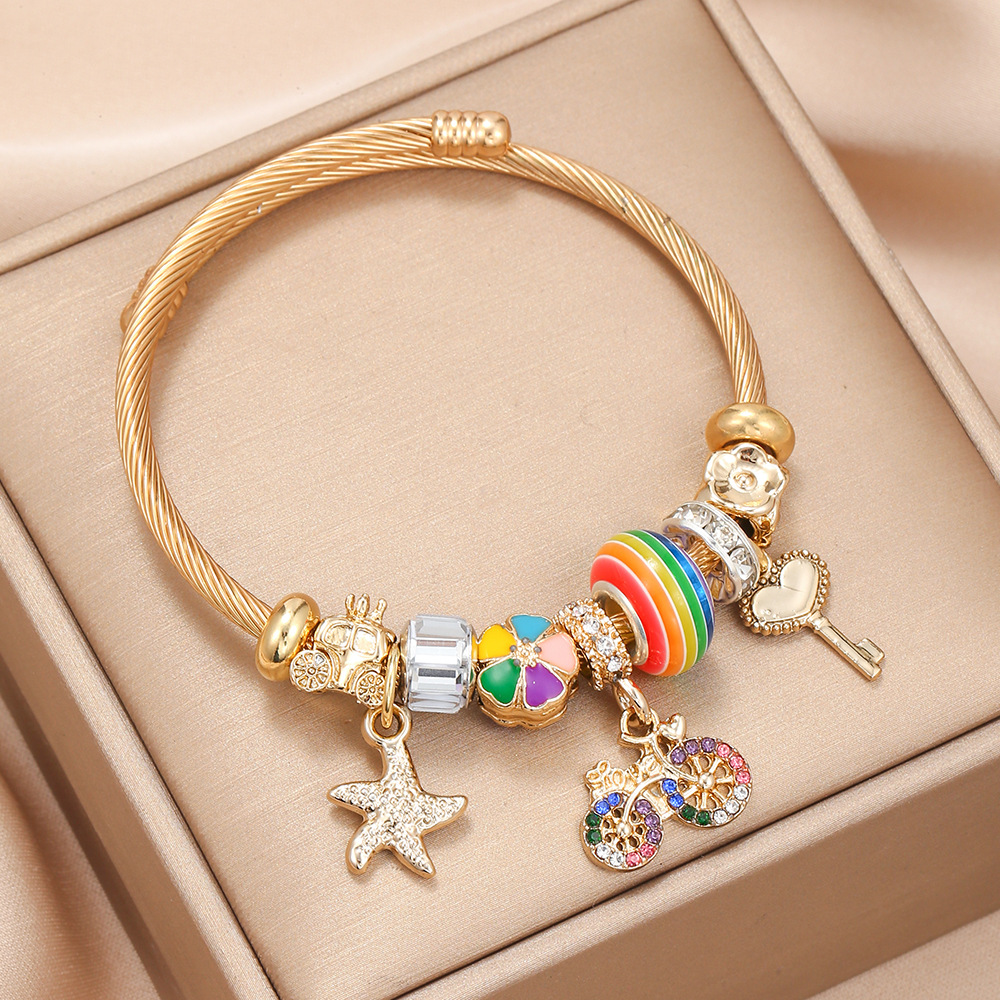 Oly Magic Bracelet 6778 Diy Stainless Steel Bracelet Pan Style Bracelet Color Bicycle Bicycle Pendant Childhood Bracelet Jewelry Wholesale details Picture
