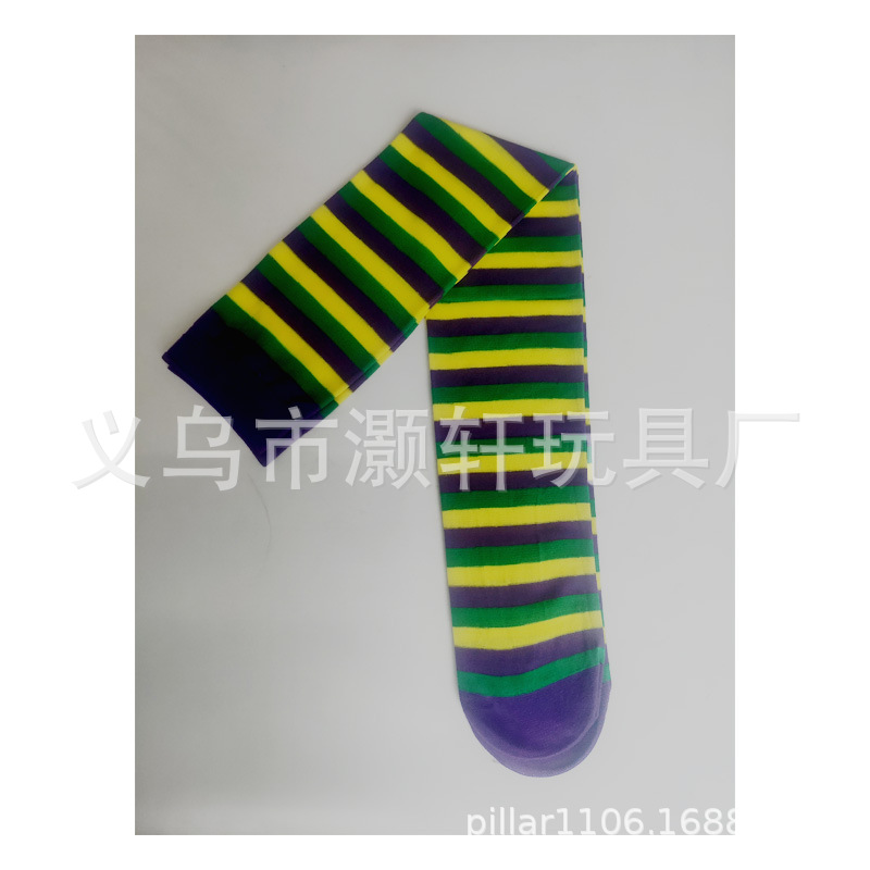 Cross Border special supply three color stripe over knee stockings Carnival yellow, green and purple color striped stockings with thick stockings Specification drawing