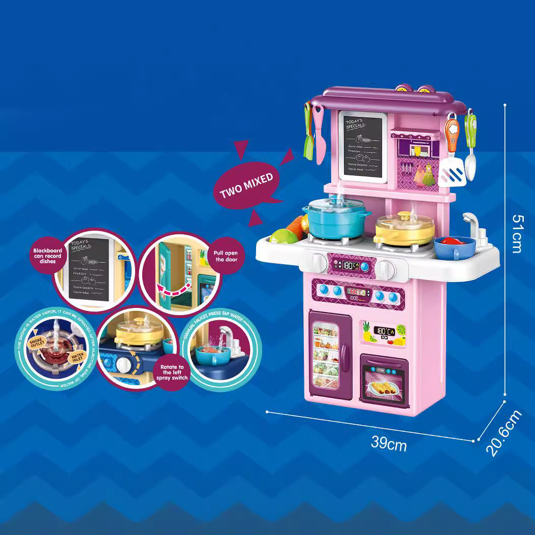 Children's toy dining table, kitchen role-playing, medium-sized spray educational simulation dining table, water can be used for cooking, kitchen sound and light toys Application Scenario