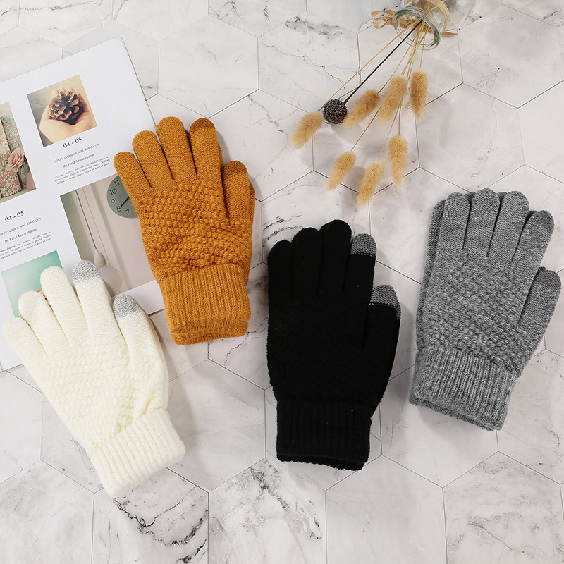 Manufacturers Wholesale Rice Grain Knitted Gloves For Men And Women Solid Color Riding Gloves Thick Windproof Warm Touch Screen Gloves For Students
