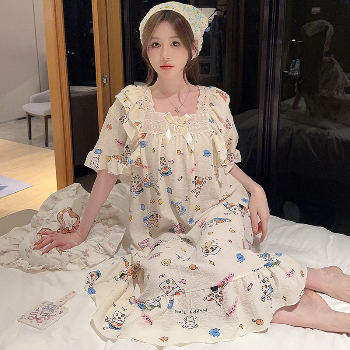 Cross-border pajama women summer new Korean version of princess wind bubble cotton short-sleeved sleeping dress loose plus fat code home wear Application Scenario