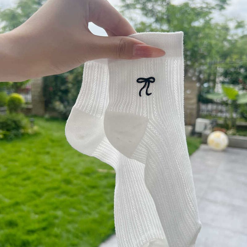 Sock stall, one-piece delivery service for girls. Summer thin, hollowed-out mesh, bow embroidery short socks, cute Japanese style, versatile. Spring and summer student socks, one-piece delivery service details Picture