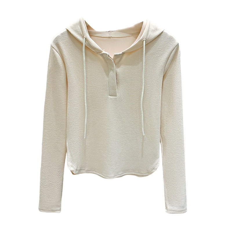 A drawstring hooded long-sleeved T-shirt for women's 2023 autumn new style, a fashionable base layer and a thin, stylish top Item Picture