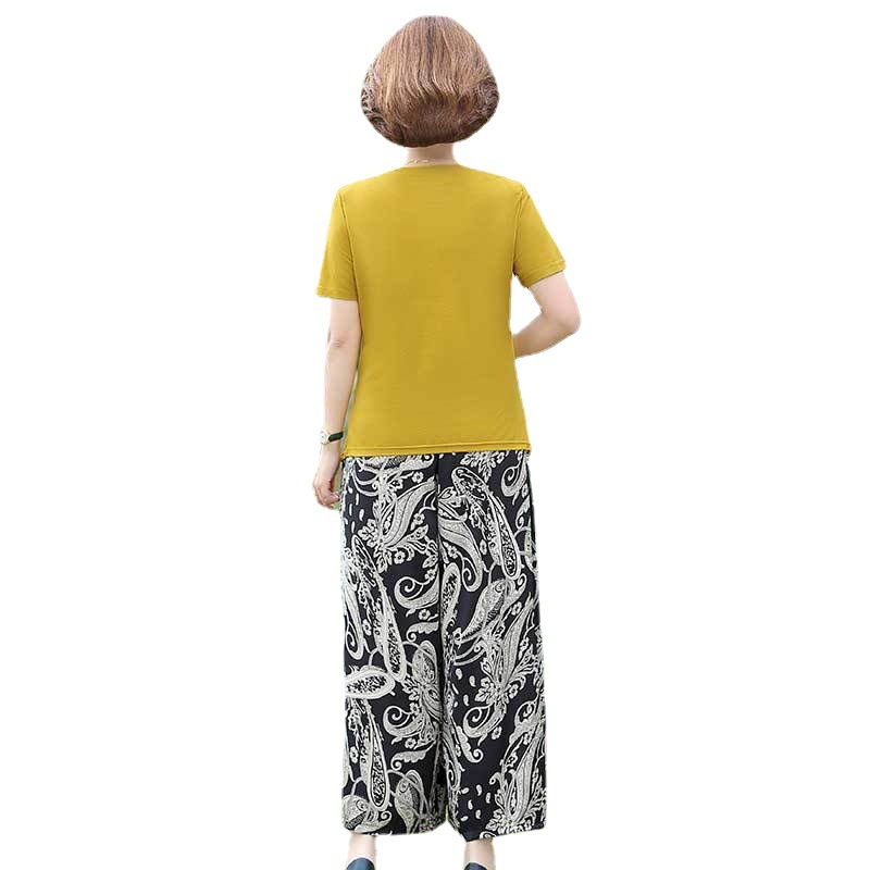 Mother Dress Summer Suit New Middle-Aged And Elderly Women Skirt Two-Piece Set Large Size Fashion Short-Sleeved Chiffon Top Item Picture