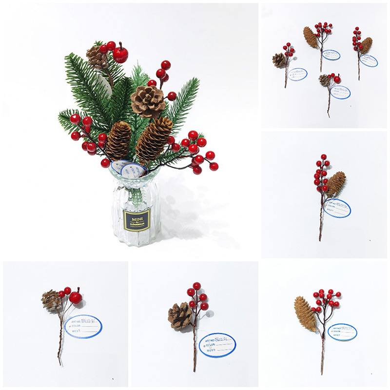 圣诞礼物装饰插枝圣诞节仿真植物松果插枝红果浆果圣诞树装饰配件图