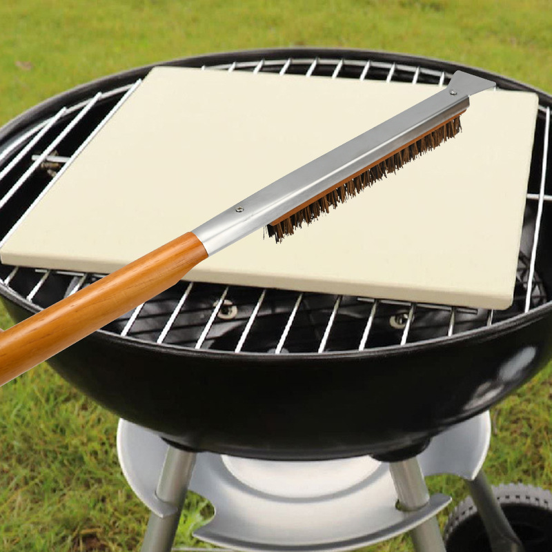 Hot Wooden Handle Pizza Brush Long Handle Pizza Brush Pizza Stone Baking Insulated Hand Clip Set details Picture