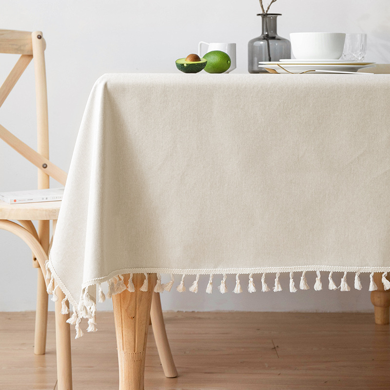 Simple Tassel Tablecloth Light Luxury Style Solid Color Coffee Table Cloth Waterproof Dust Cotton Linen Table Cloth Rectangular Household details Picture