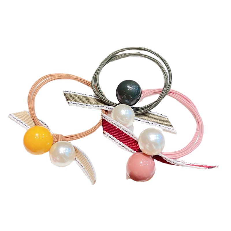 Korean Version Of Spring Beads Pearl Hair Band Streamer Hair Rope Adult Leather Band High Elastic Ponytail Leather Set Fashion Hair Rope Item Picture