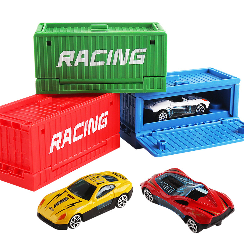1:64 scale simulation container mini car with storage box, catapult inertial racing car battle competition children's model toy